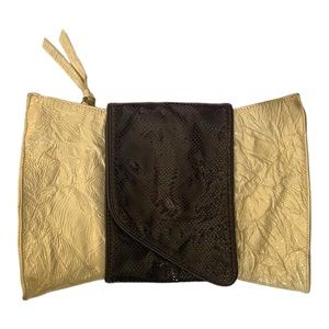 VTG Danielle Nicole Snakeskin Crinkle Leather & Suede Clutch Purse Bag LG
